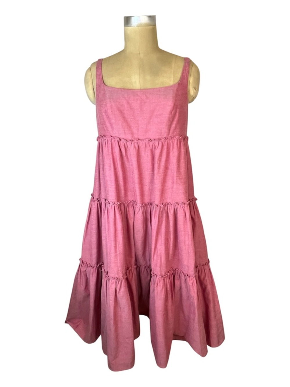 Sleeveless Pink Tiered Midi Dress